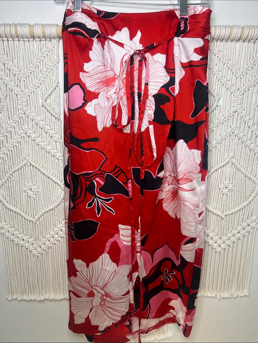 Zara Red Floral Wide-Leg Jumpsuit with Drawstring